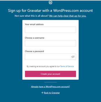 garavtar signup page